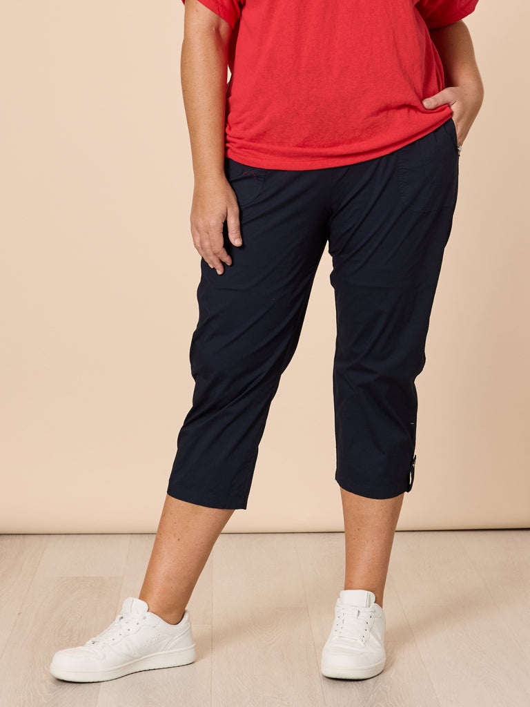 Santorini Cropped Cotton Pant - Navy RC&CO