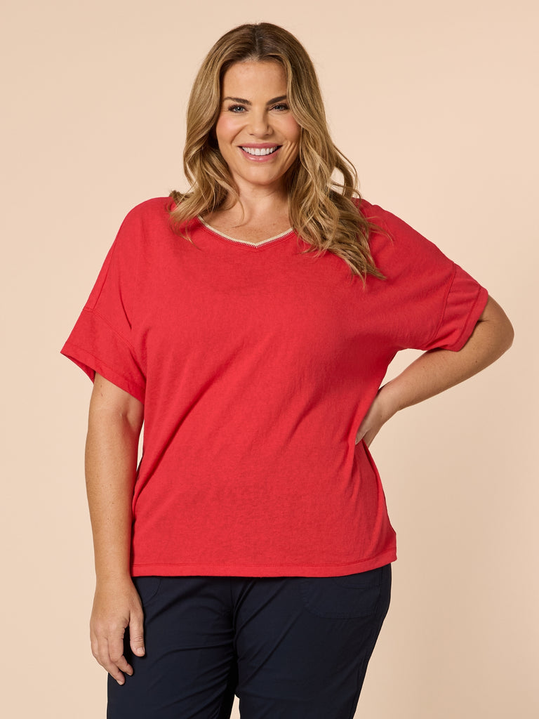 Bella V Neck Tee - Red RC&CO