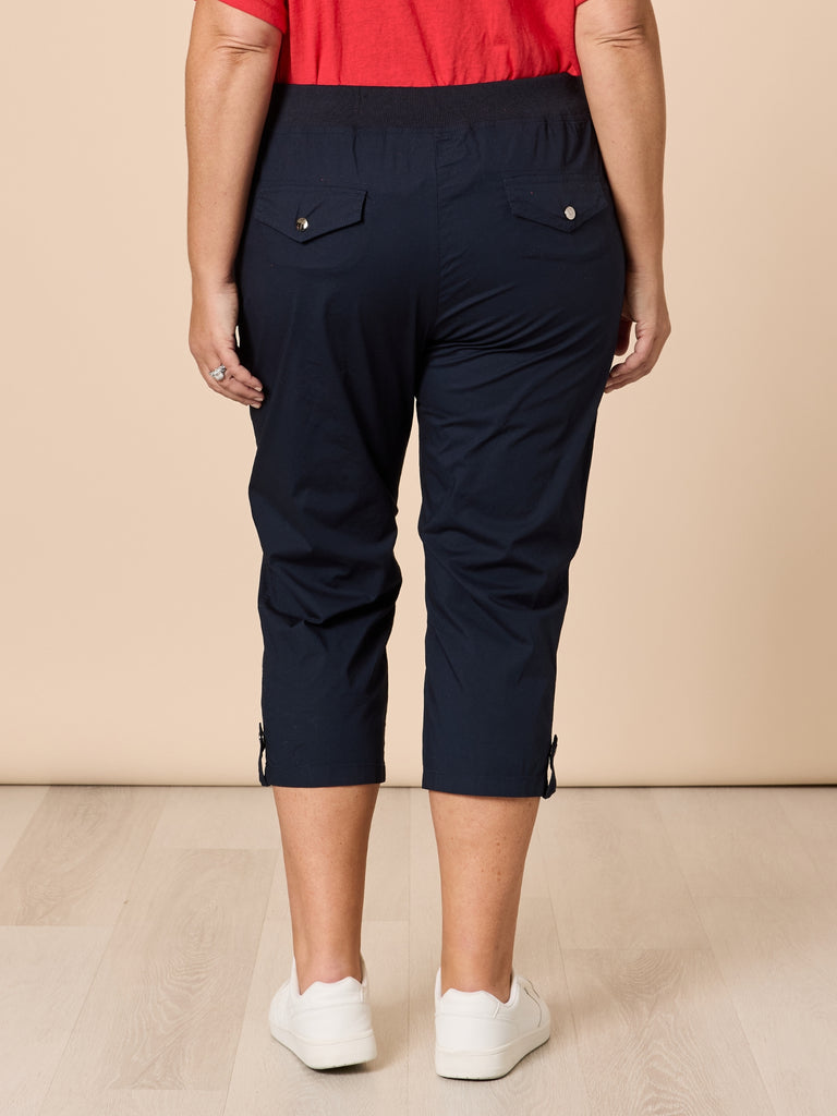 Santorini Cropped Cotton Pant - Navy RC&CO