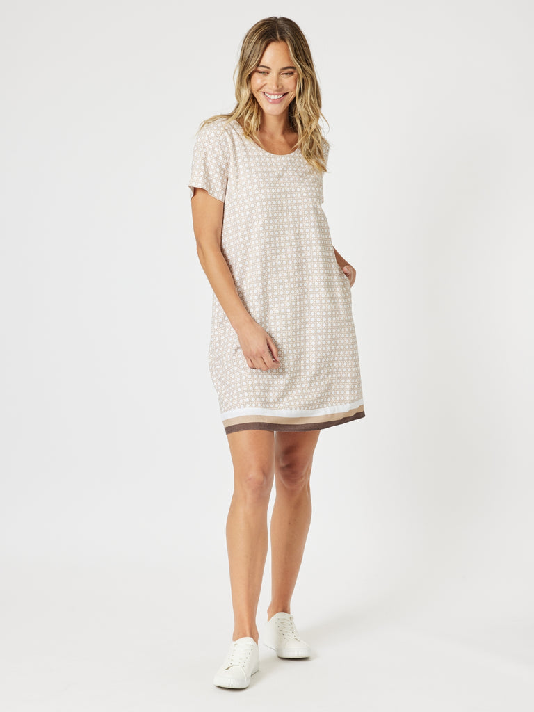 Rattan Print Shift Dress - Natural/White rc&co