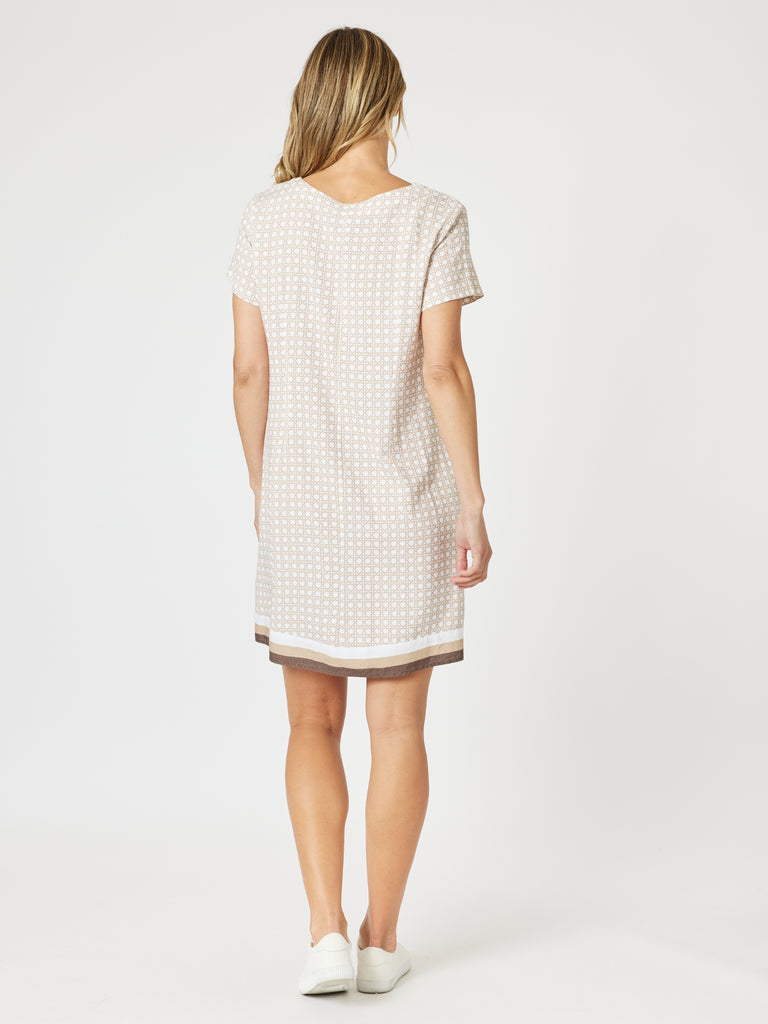 Rattan Print Shift Dress - Natural/White rc&co