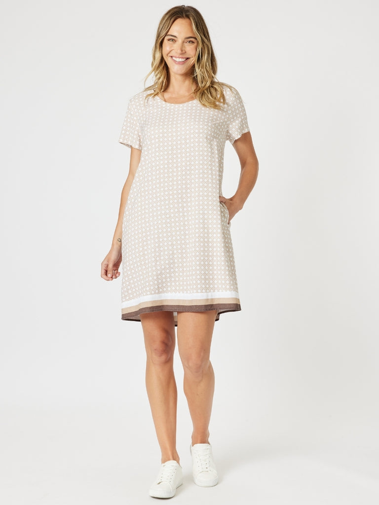 Rattan Print Shift Dress - Natural/White rc&co