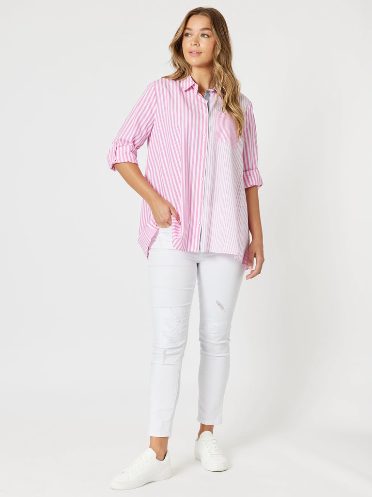 LA Distressed Pull On Stretch Denim Jean - White