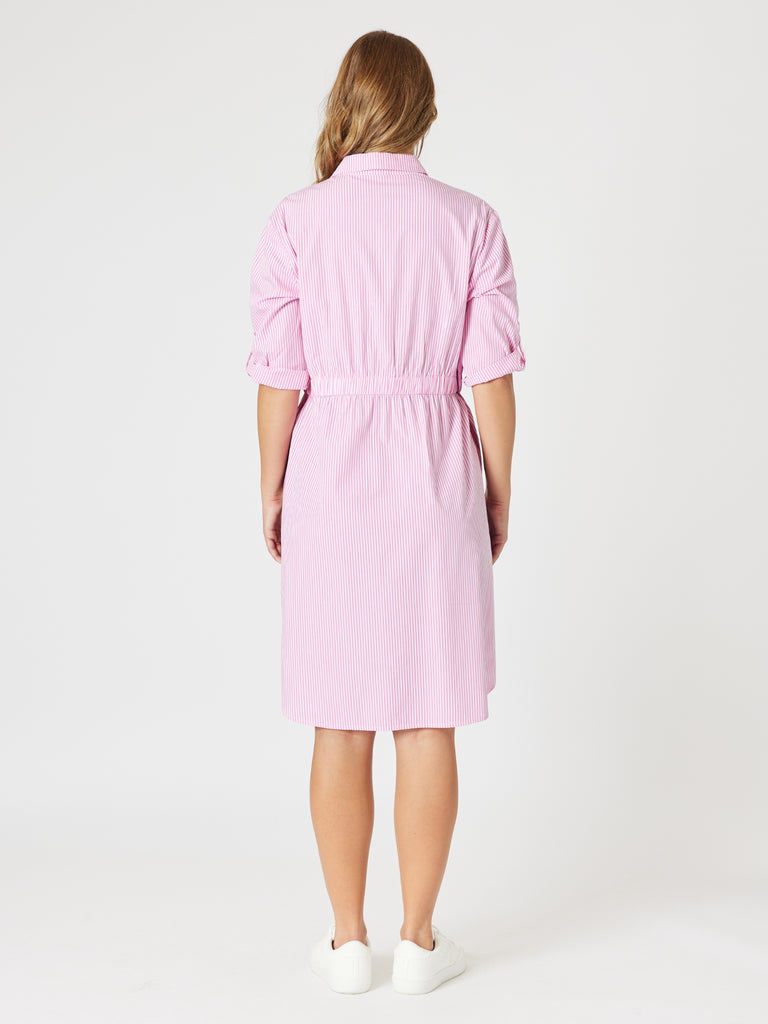 Skyler Stripe Shirt Dress - Pink White RC&CO
