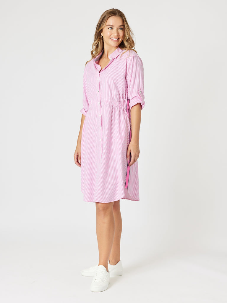 Skyler Stripe Shirt Dress - Pink White RC&CO