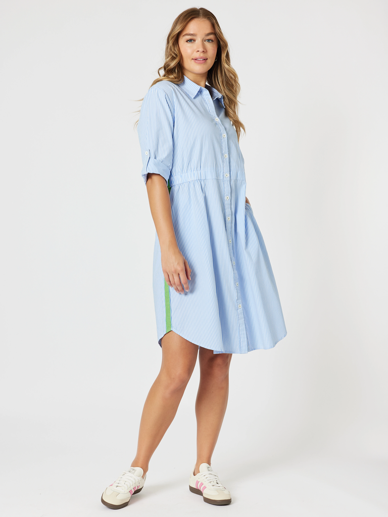Skyler Stripe Shirt Dress - Blue/White rc&co