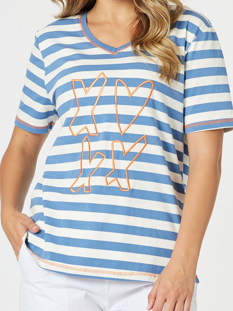 Love & Kisses Stripe Print Tee - Blue/Natural rc&co