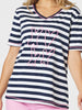 Love & Kisses Stripe Print Tee - Navy Pink