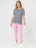 Love & Kisses Stripe Print Tee - Navy Pink rc&co