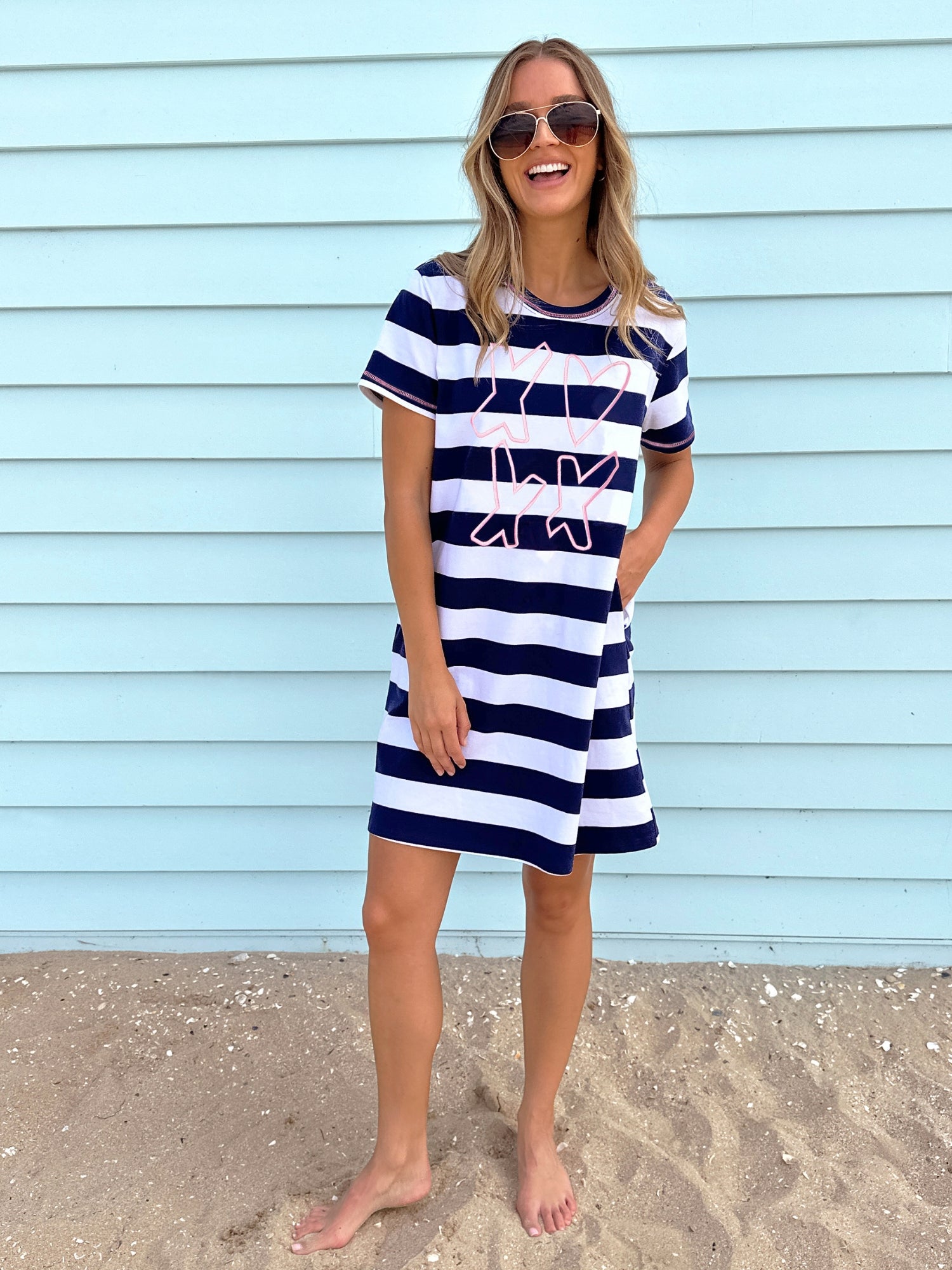 Love & Kisses Stripe Dress - Navy Pink RC & Co Love & Kisses Stripe Dress - Navy Pink RC & Co