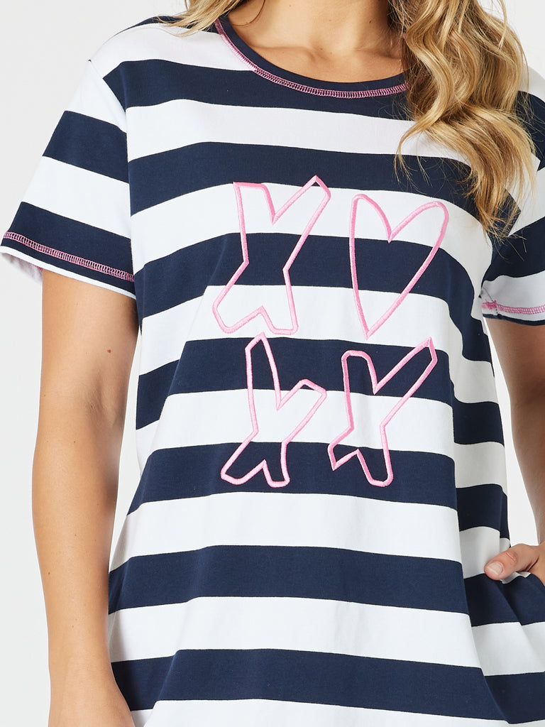 Love & Kisses Stripe Dress - Navy Pink rc&co