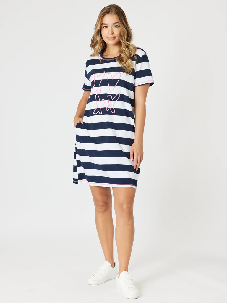 Love & Kisses Stripe Dress - Navy Pink rc&co