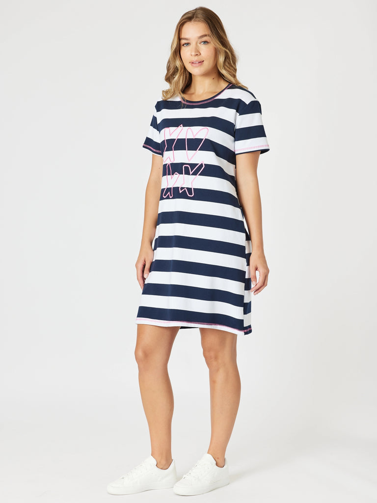 Love & Kisses Stripe Dress - Navy Pink rc&co