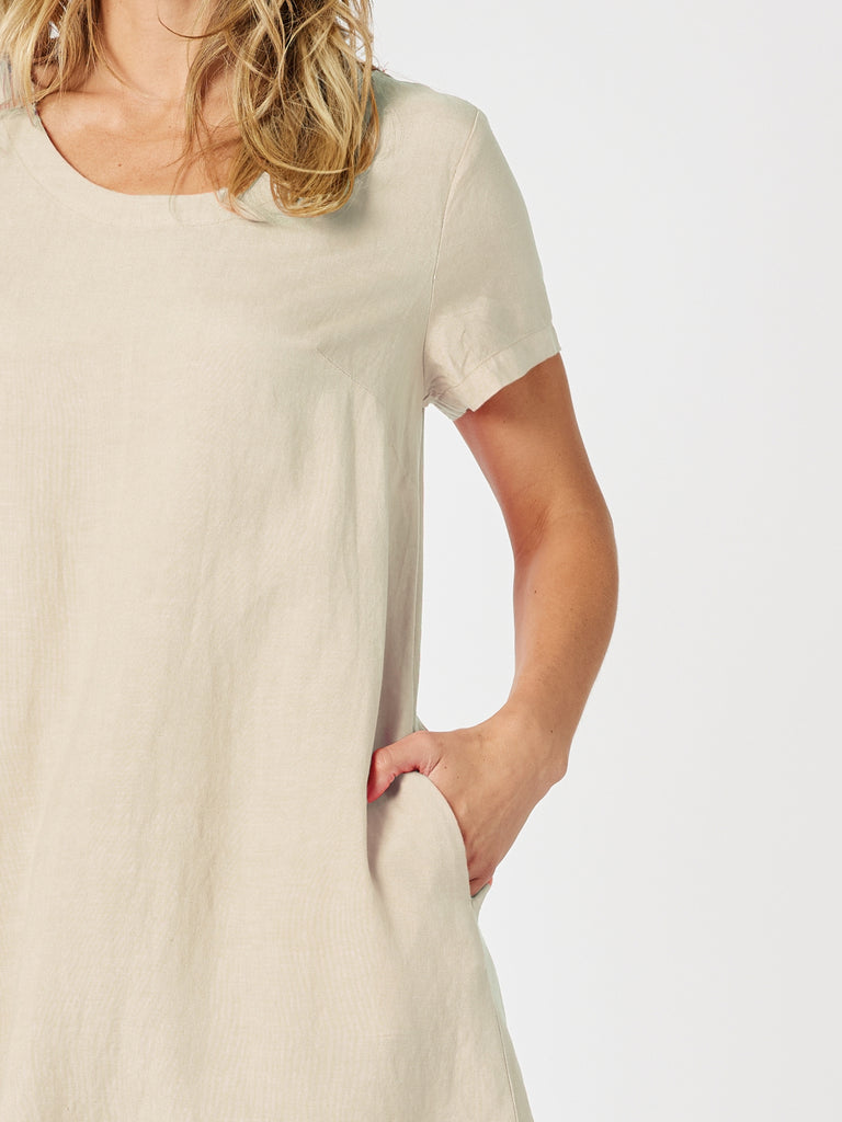 Lino Stitch Hem Detail Dress - Natural rc&co