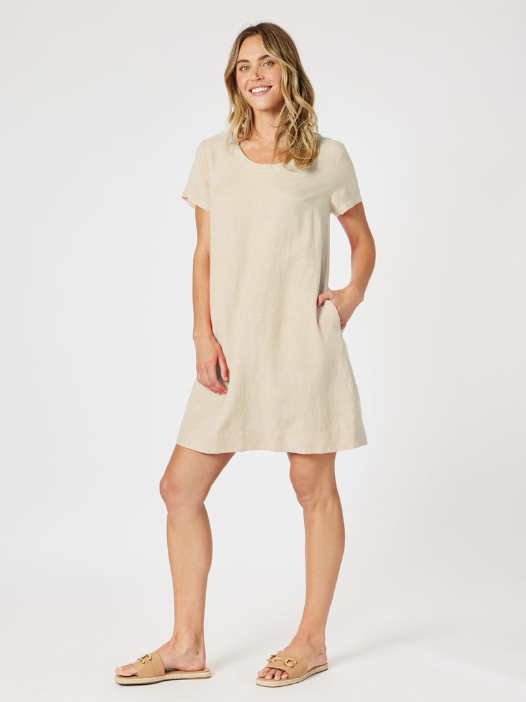 Lino Stitch Hem Detail Dress - Natural rc&co