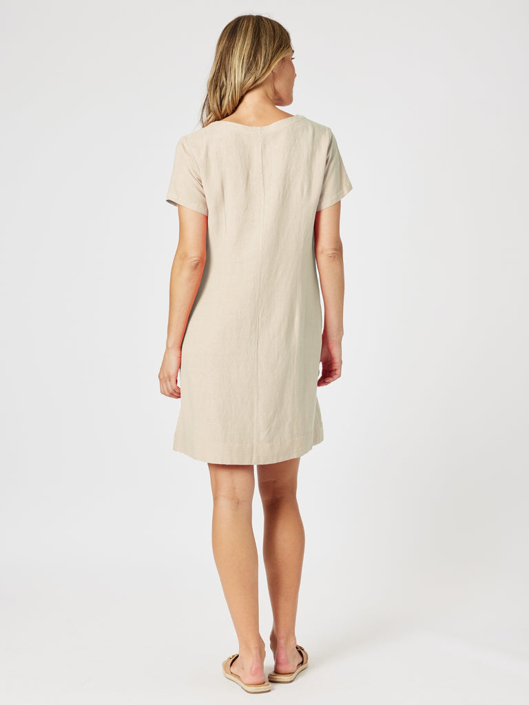 Lino Stitch Hem Detail Dress - Natural rc&co