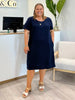 Lino Stitch Hem Detail Shift Dress - Navy