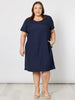 Lino Stitch Hem Detail Shift Dress - Navy