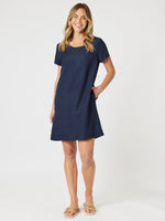 Lino Stitch Hem Detail Shift Dress - Navy