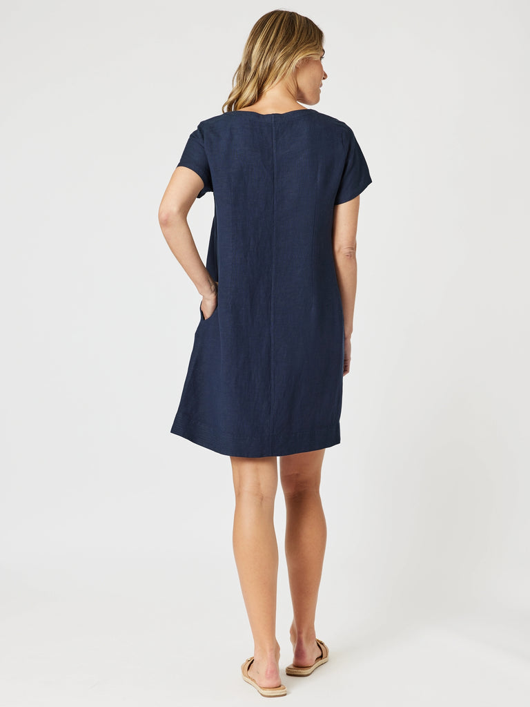 Lino Stitch Dress - Navy rc&co