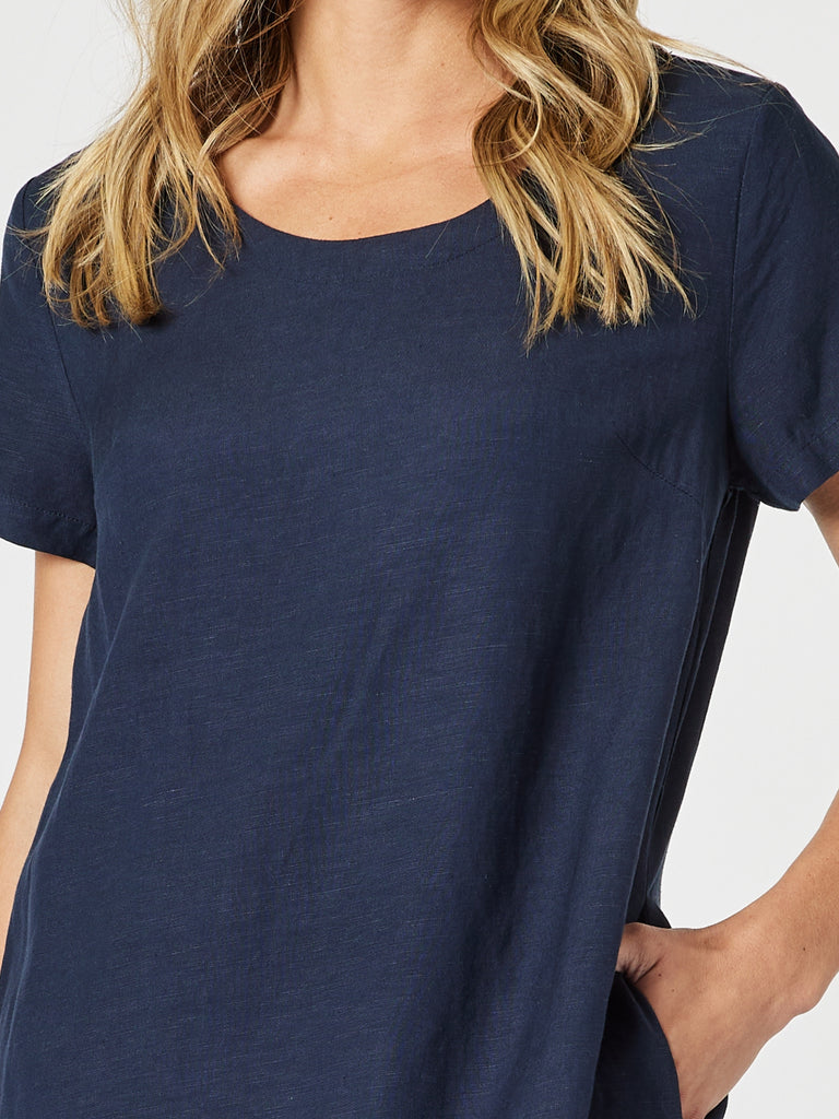 Lino Stitch Dress - Navy rc&co