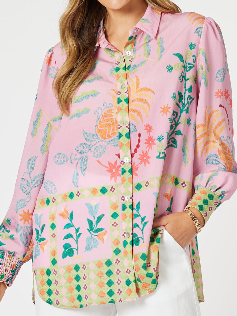 Mardi Gras Floral Print Shirt - Pink/Multi rc&co