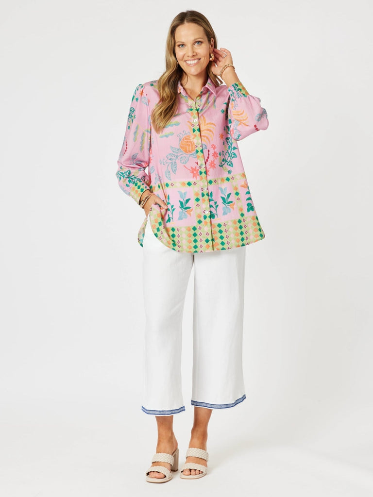 Mardi Gras Floral Print Shirt - Pink/Multi rc&co