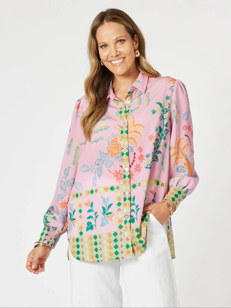 Mardi Gras Floral Print Shirt - Pink/Multi rc&co