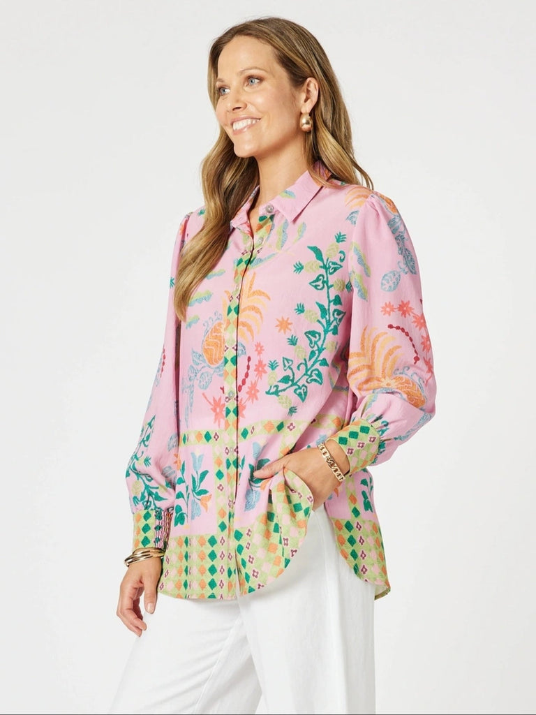 Mardi Gras Floral Print Shirt - Pink/Multi rc&co