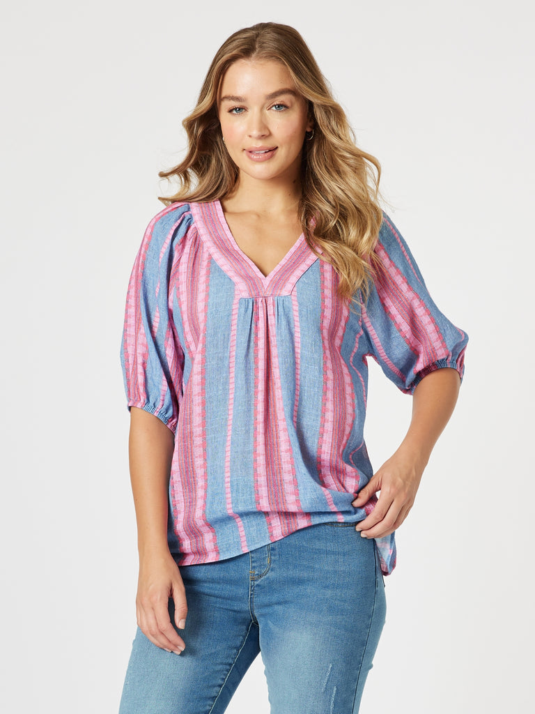 Bloom Stripe Top - Indigo Pink