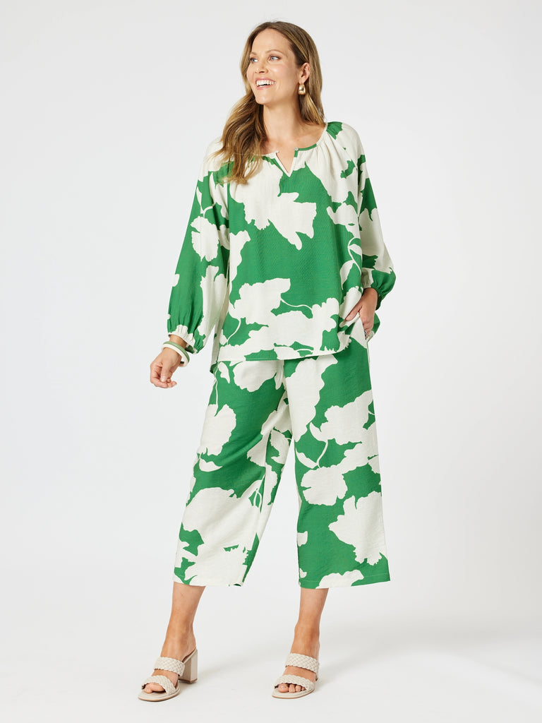 Barcelona Floral Print Wide Leg Pant - Elm Natural RC&CO