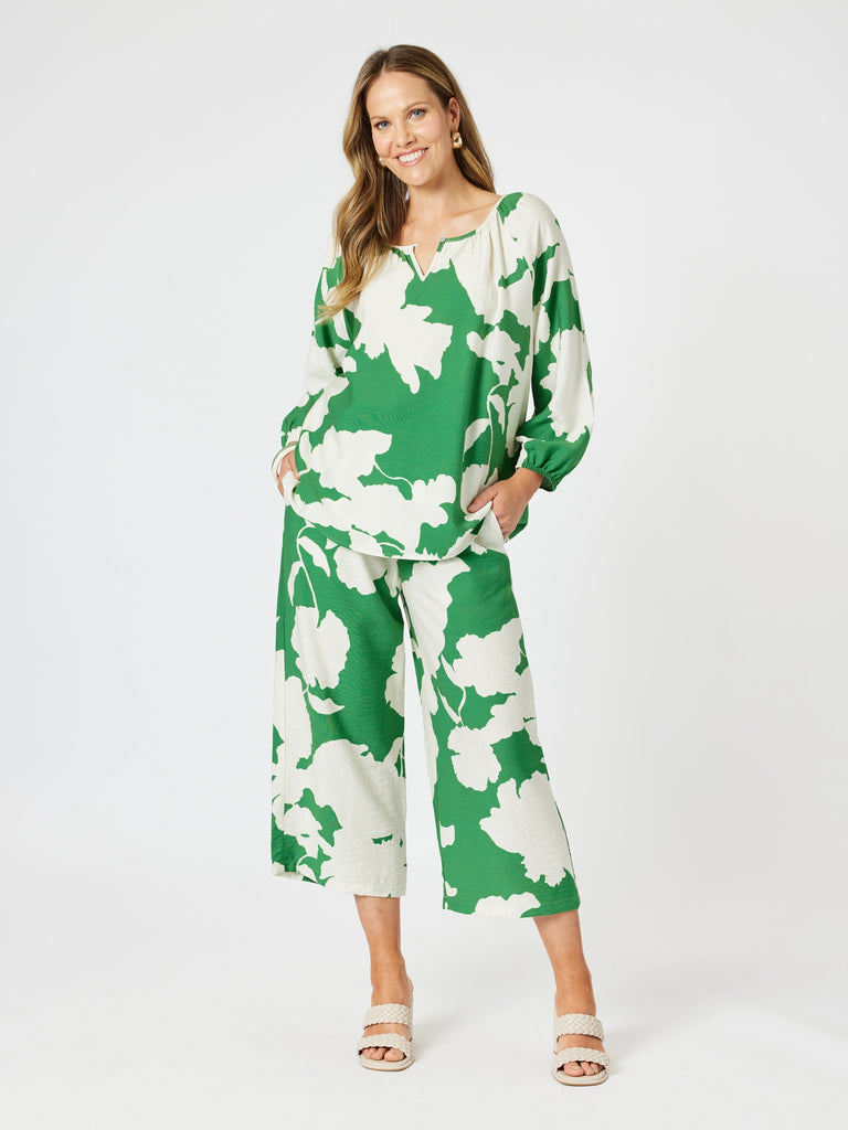 Barcelona Floral Print Wide Leg Pant - Elm Natural RC&CO