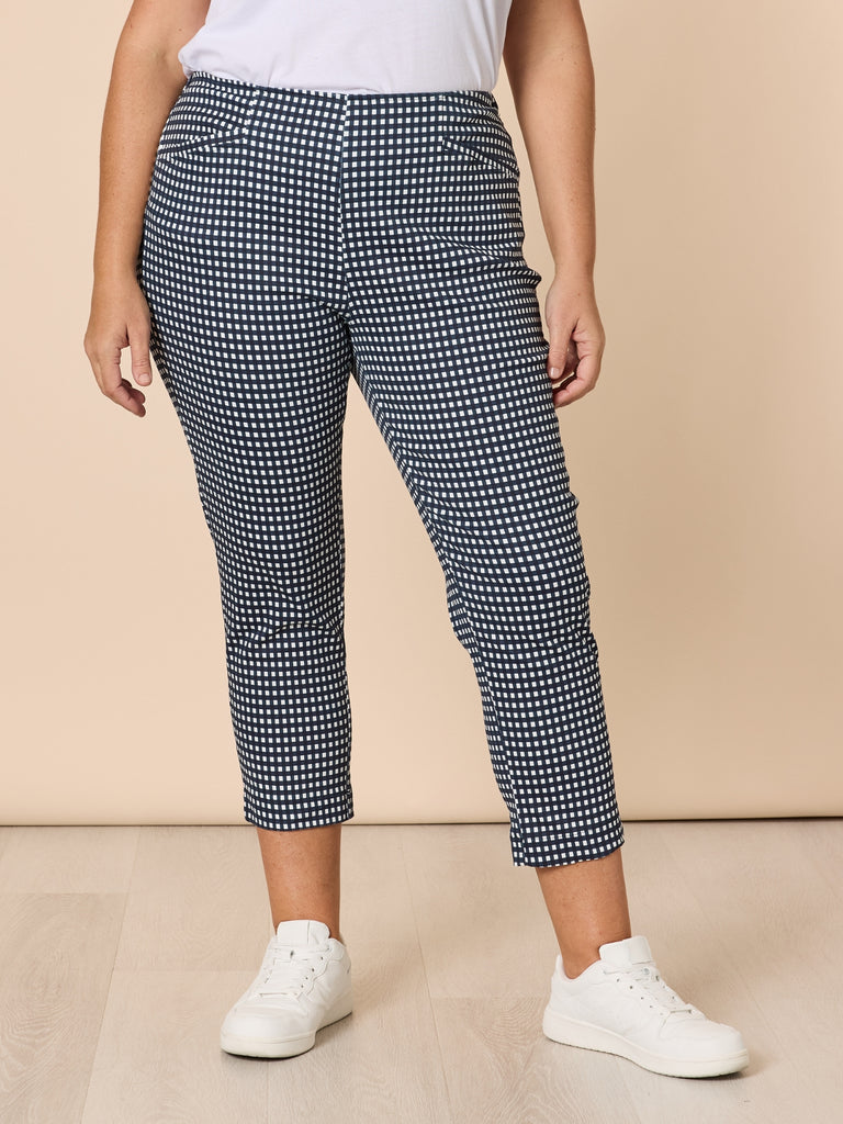 Alexis Gingham Print Pant - Navy rc&co
