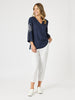 Palm Embroidery Lino Top - Navy/White rc&co