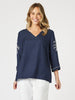 Palm Embroidery Lino Top - Navy/White rc&co
