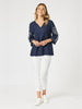 Palm Embroidery Lino Top - Navy/White rc&co