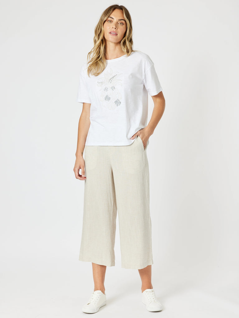 Silver Sequin Pineapple Print Tee - White/Silver rc&co