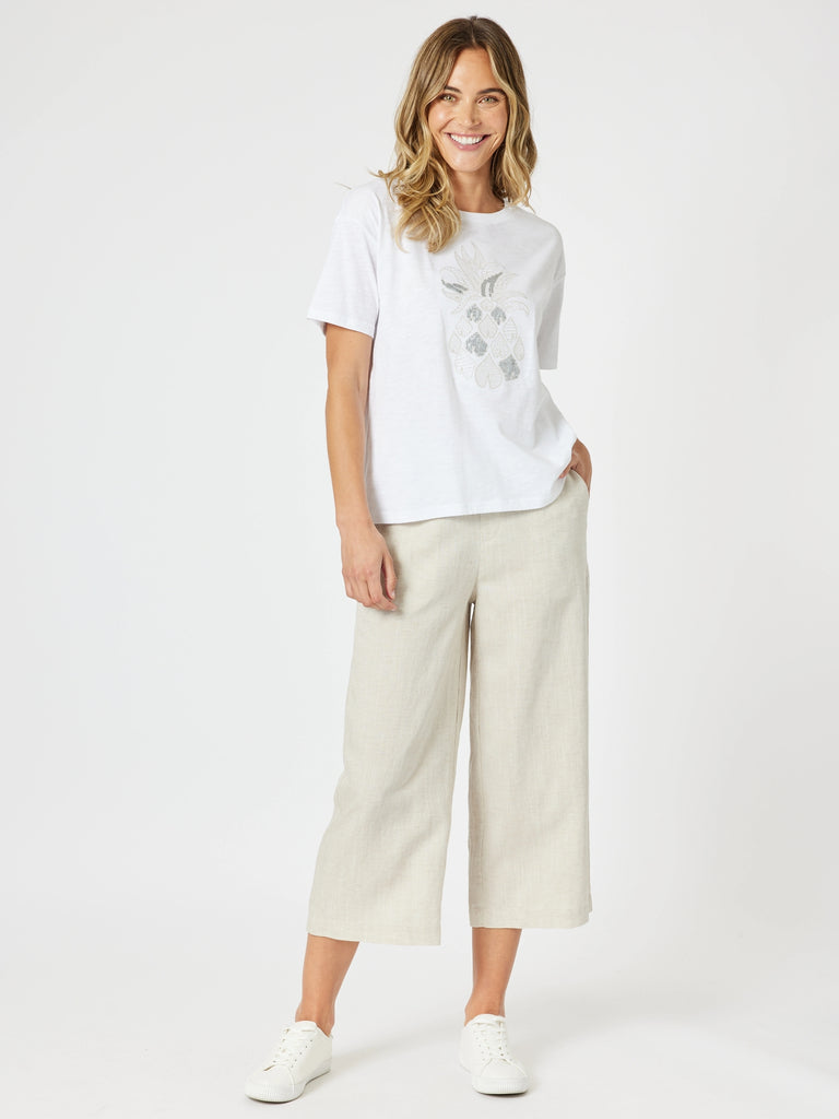 Silver Sequin Pineapple Print Tee - White/Silver rc&co