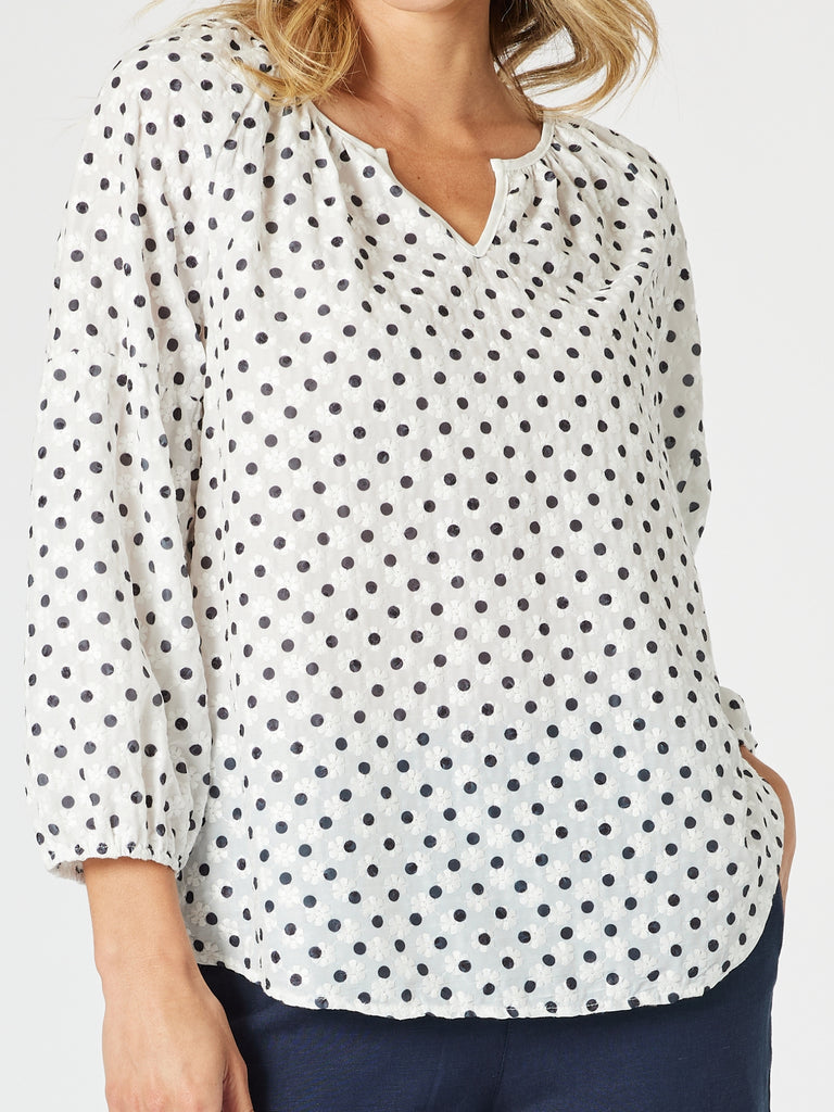 Get Dotty Embroidered Top - Navy/White rc&co