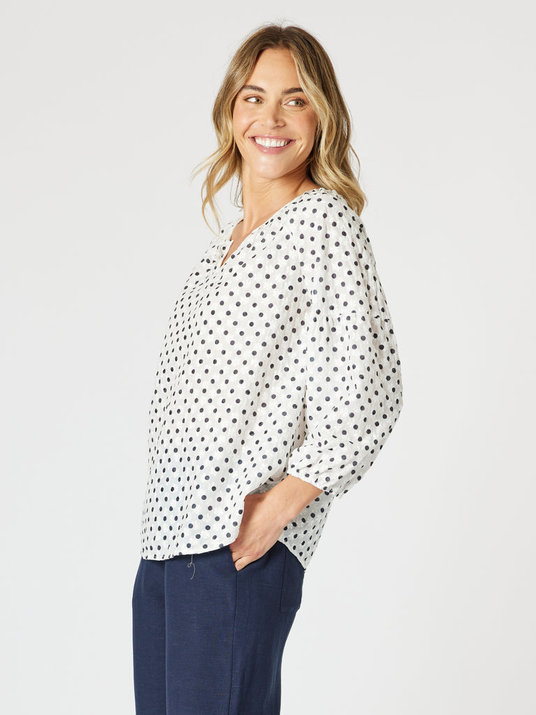 Get Dotty Embroidered Top - Navy/White rc&co