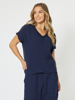 Hayley Byron V Neck Top - Navy