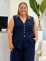 Lino Long Vest - Navy