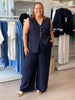 Lino Long Vest - Navy