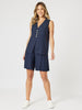 Lino Long Vest - Navy