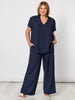 Lino Wide Leg Pant - Navy