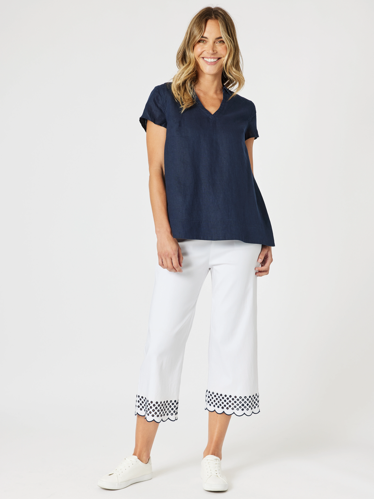 Scallop Hem Pant - White/Navy RC&CO