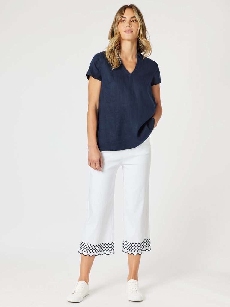 Beau Lino V Neck Top - Navy RC&CO