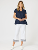 Beau Lino V Neck Top - Navy