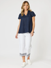 Beau Lino V Neck Top - Navy RC&CO