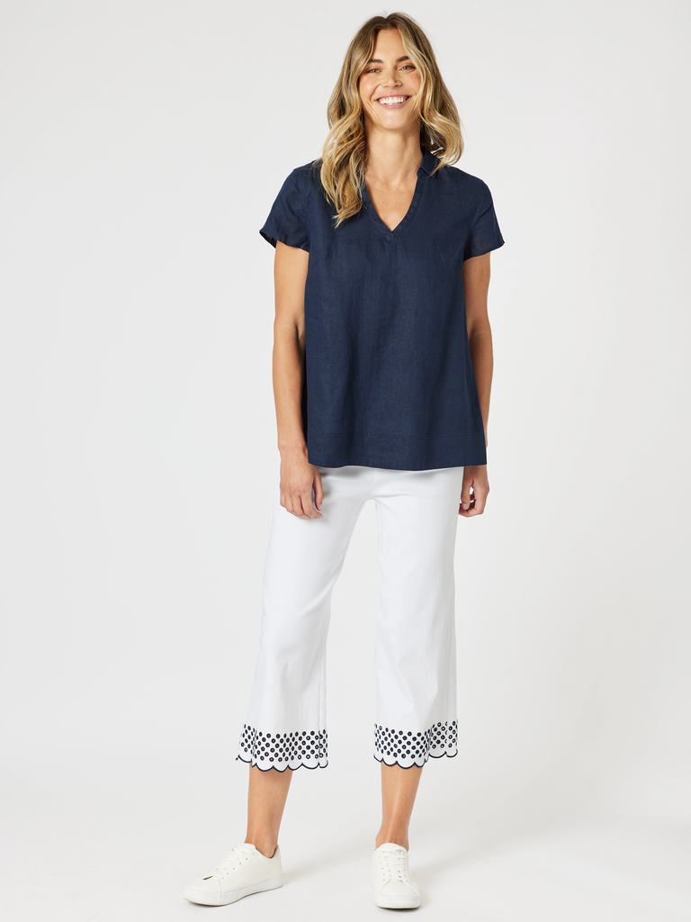 Scallop Hem Pant - White/Navy RC&CO